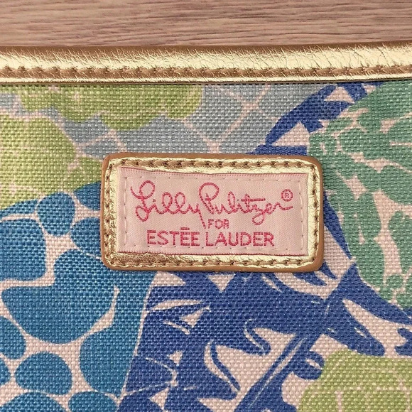 Lilly Pulitzer For Estee Lauder Green Blue Yellow Abstract Floral Zippered Pouch - Picture 3 of 10